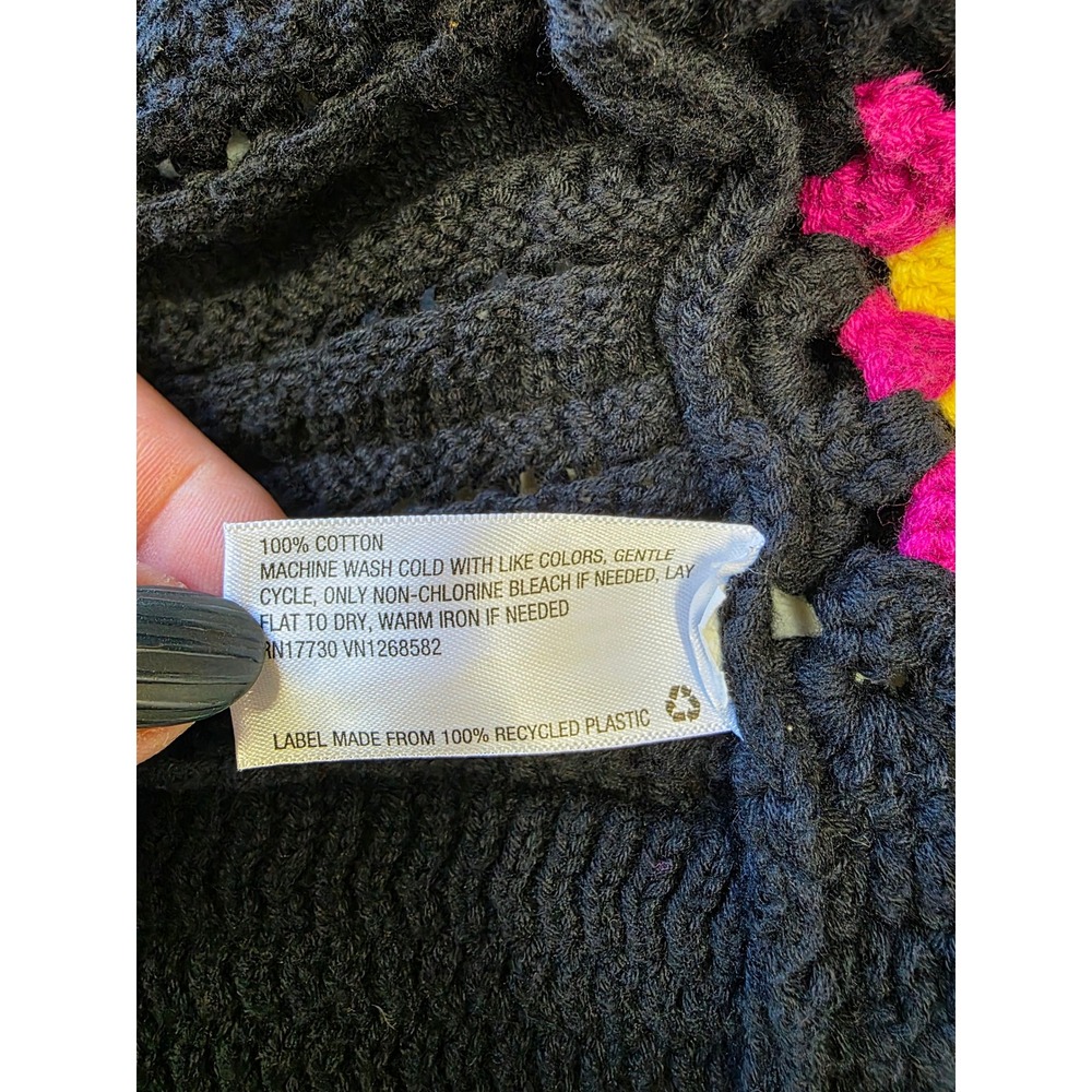 Wild Fable Black Crochet Granny Square Cropped Cardigan Sweater Small Boho - Picture 4 of 9